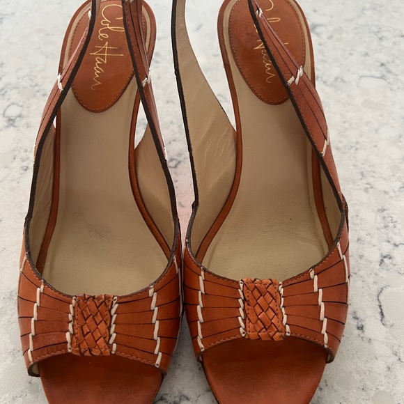 Cole Haan Orange Weave Leather Heels - Picture 3 of 7